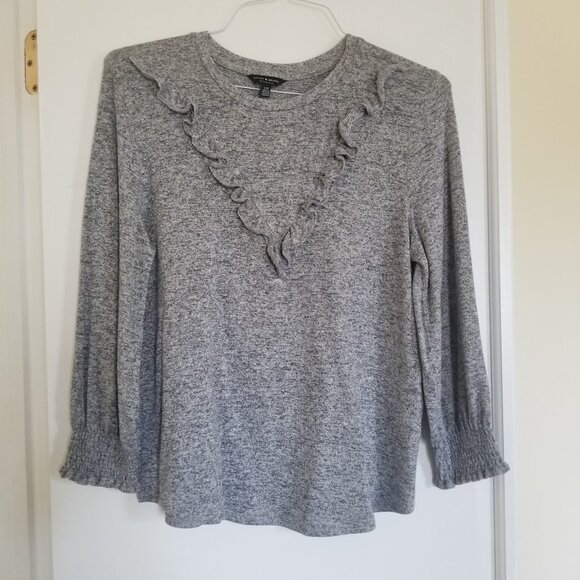 Lucky Brand Cloud Jersey Gray Ruffle Long Sleeve Sweater size L - Picture 1 of 6